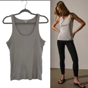 James Perse Standard Ribbed Tank Top 2 M Gray Cotton Sleeveless Minimalist